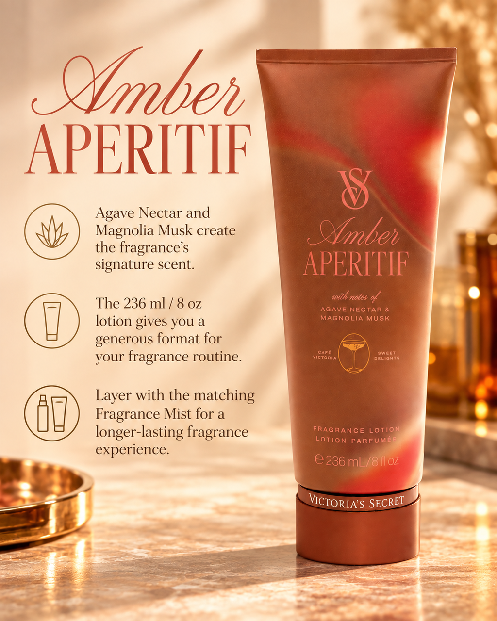 Victoria’s Secret Café Victoria Amber Aperitif Fragrance Lotion, 8 oz