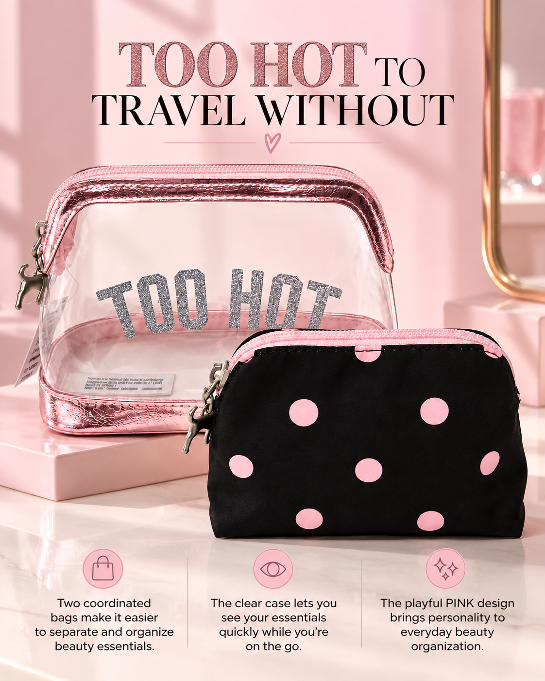 Victoria's Secret PINK Too Hot Makeup Bag Duo, 2-Piece