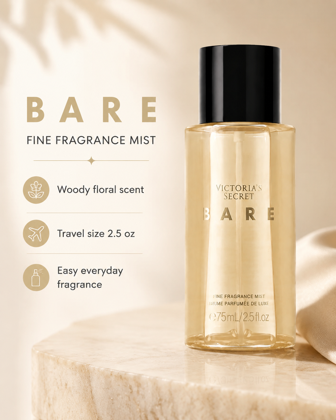 Victoria’s Secret Bare Fine Fragrance Mist Travel Size 2.5 oz