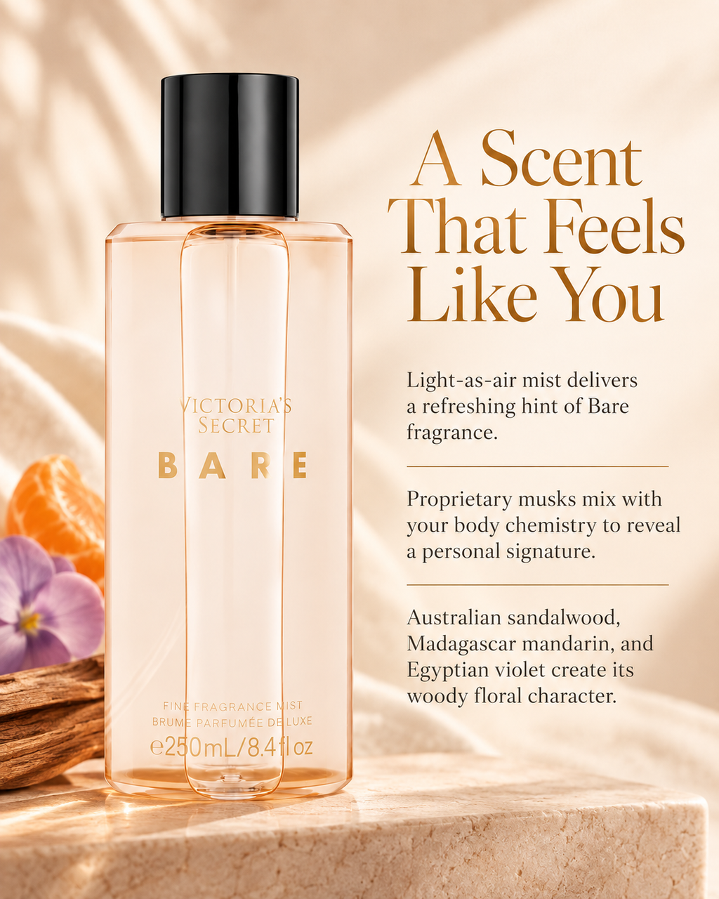 Victoria’s Secret Bare Fine Fragrance Mist – Woody Floral, 8.4 fl oz
