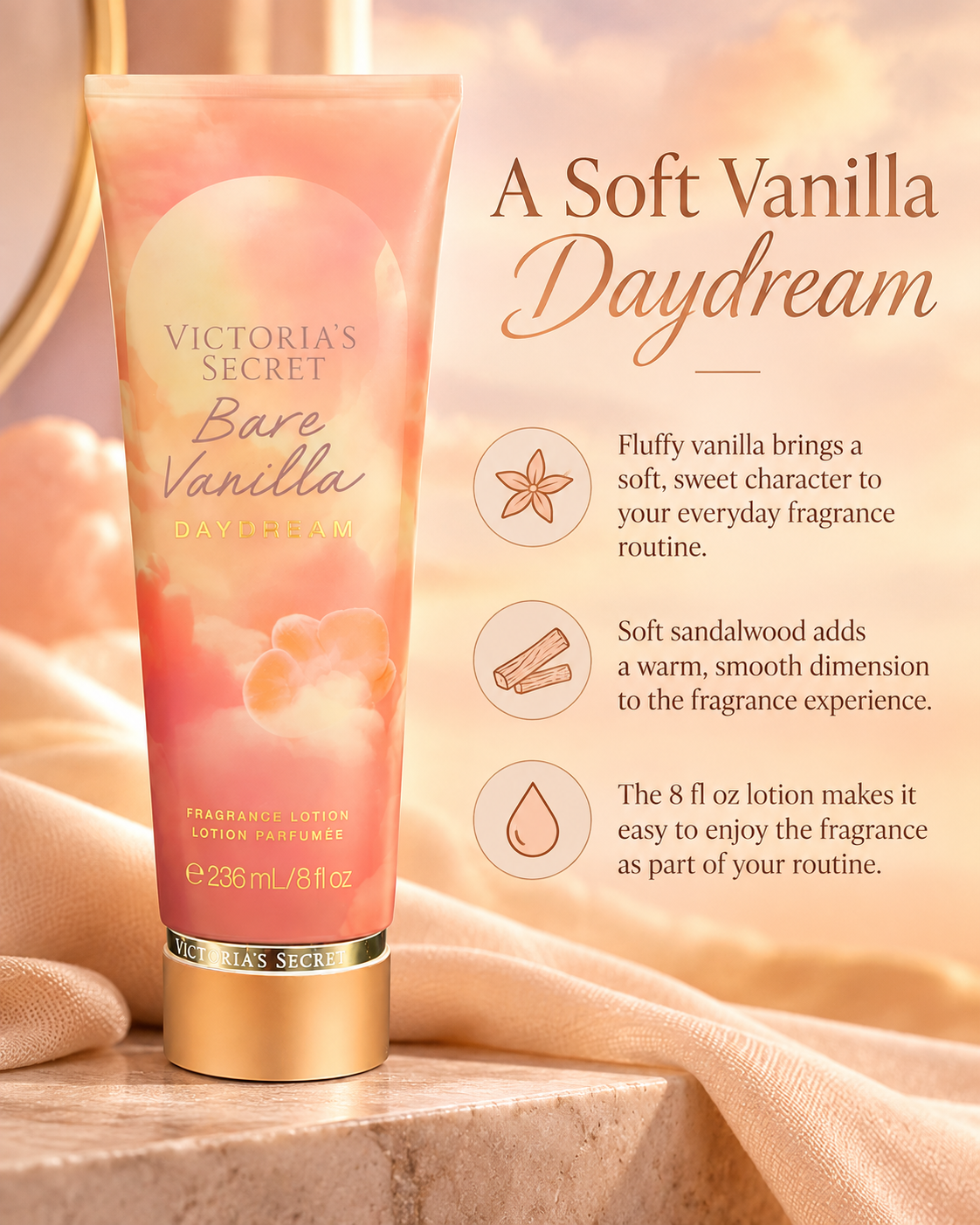Victoria’s Secret Bare Vanilla Daydream Fragrance Lotion, 8 fl oz