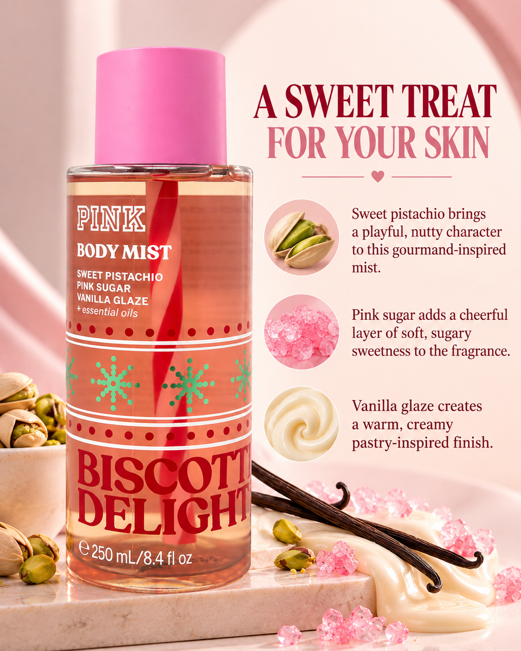 Victoria’s Secret PINK Biscotti Delight Body Mist, 8.4 fl oz (250 mL)