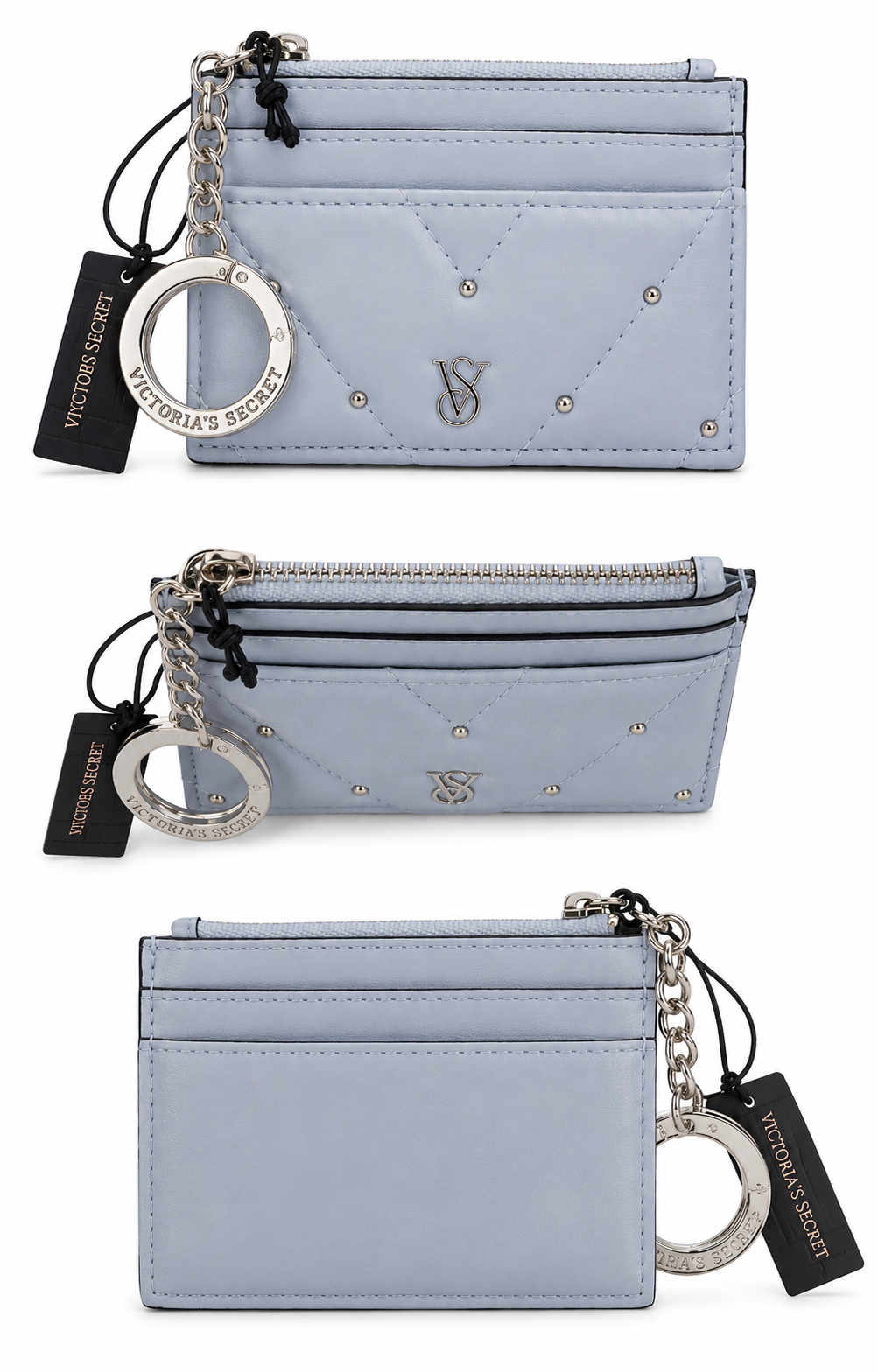 Victoria’s Secret Light Blue Quilted Wristlet Wallet with VS Logo