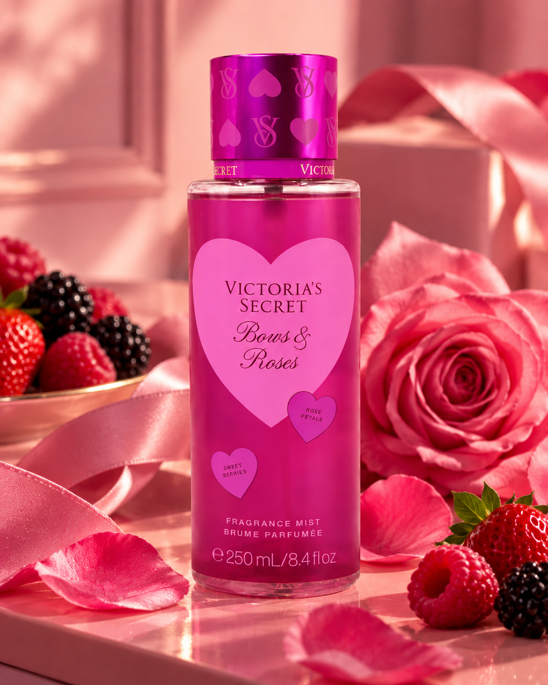 Victoria’s Secret Bows & Roses Fragrance Mist – Sweet Berries & Rose Petals, 8.4 fl oz