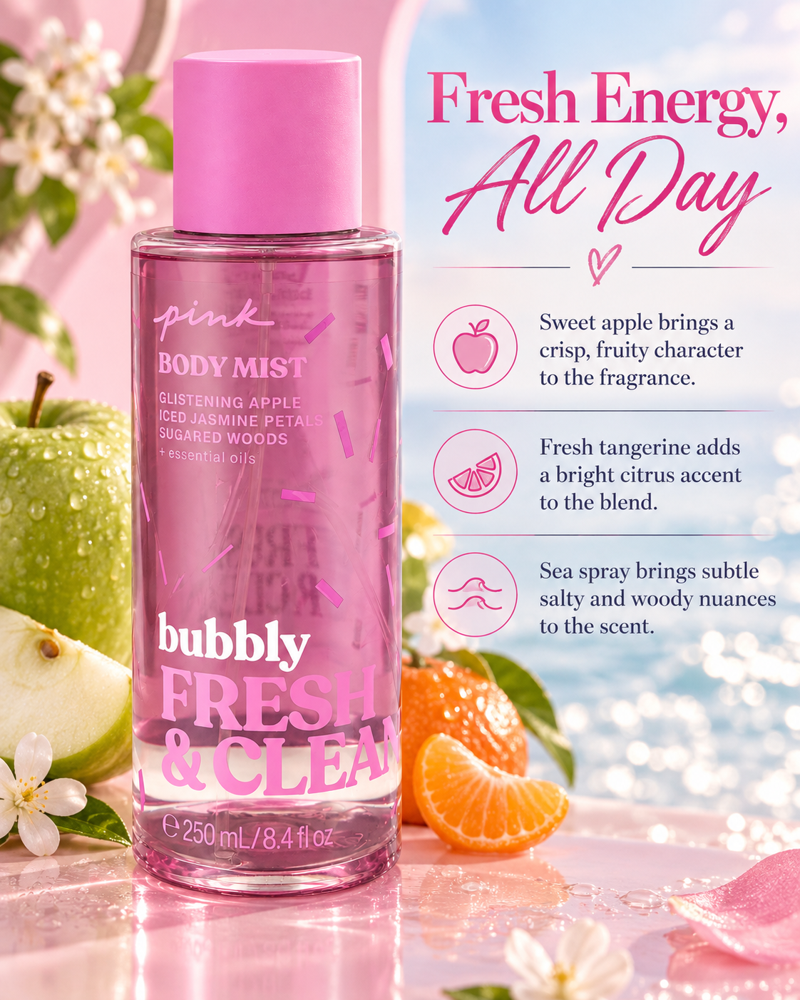 Victoria’s Secret PINK Bubbly Fresh & Clean Body Mist, 8.4 fl oz