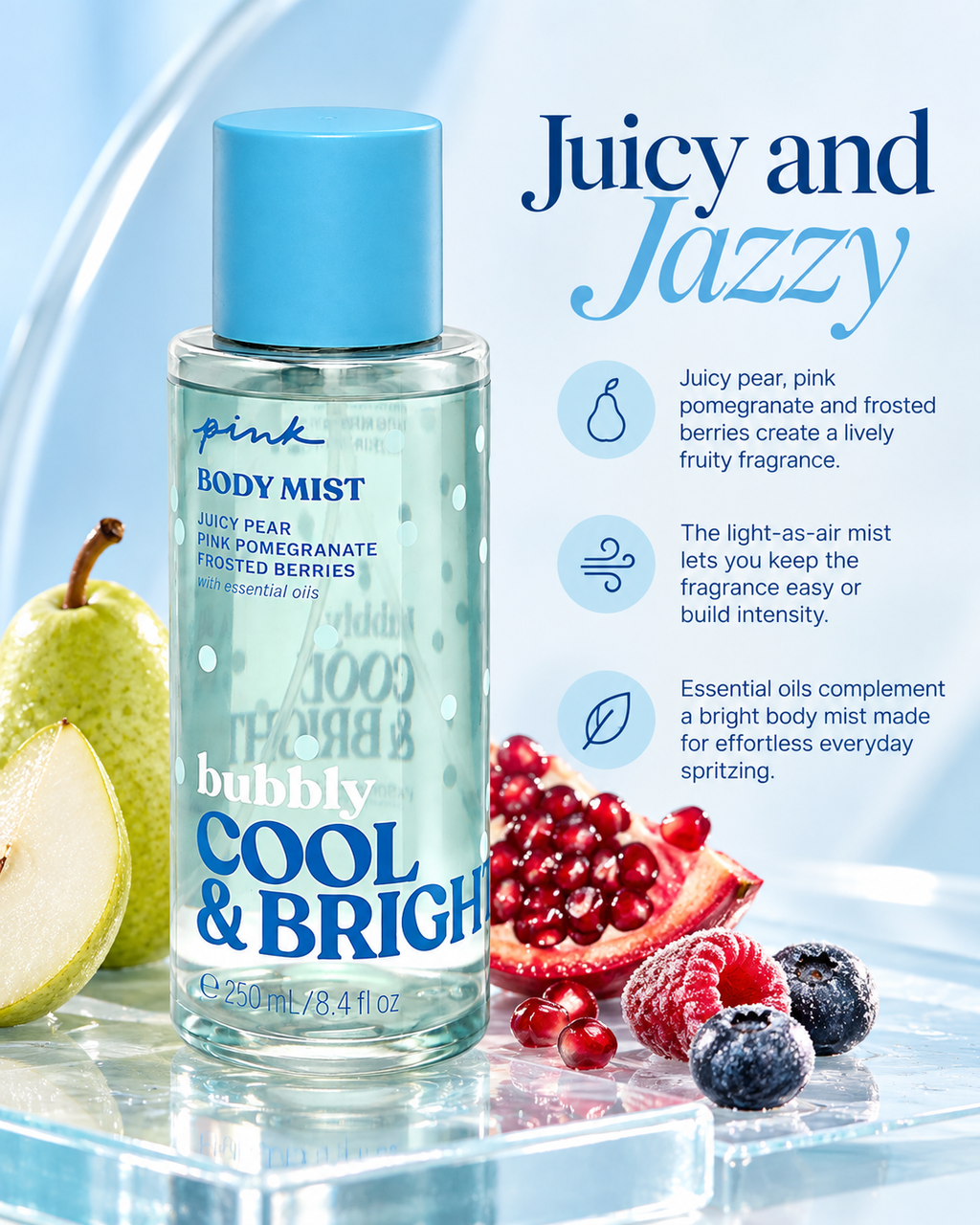 Victoria's Secret PINK Bubbly Cool & Bright Body Mist, 8.4 fl oz