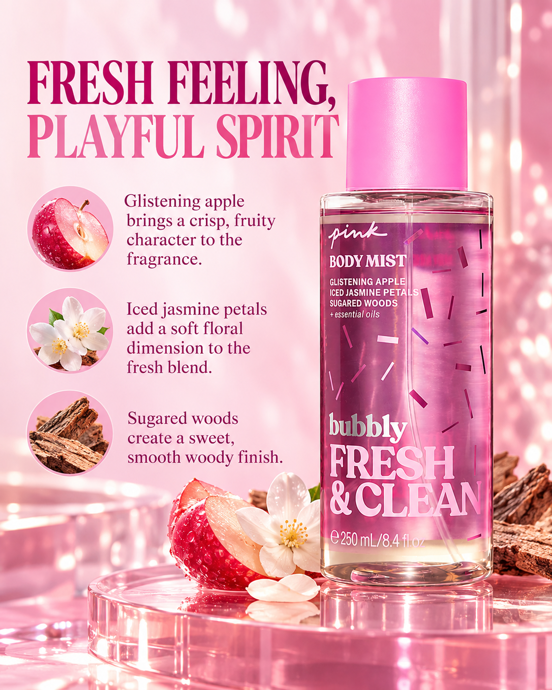 Victoria’s Secret PINK Bubbly Fresh & Clean Body Mist, 8.4 fl oz