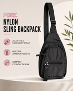 PINK Nylon Sling Backpack, Pure Black, One Size