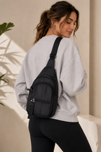 PINK Nylon Sling Backpack, Pure Black, One Size