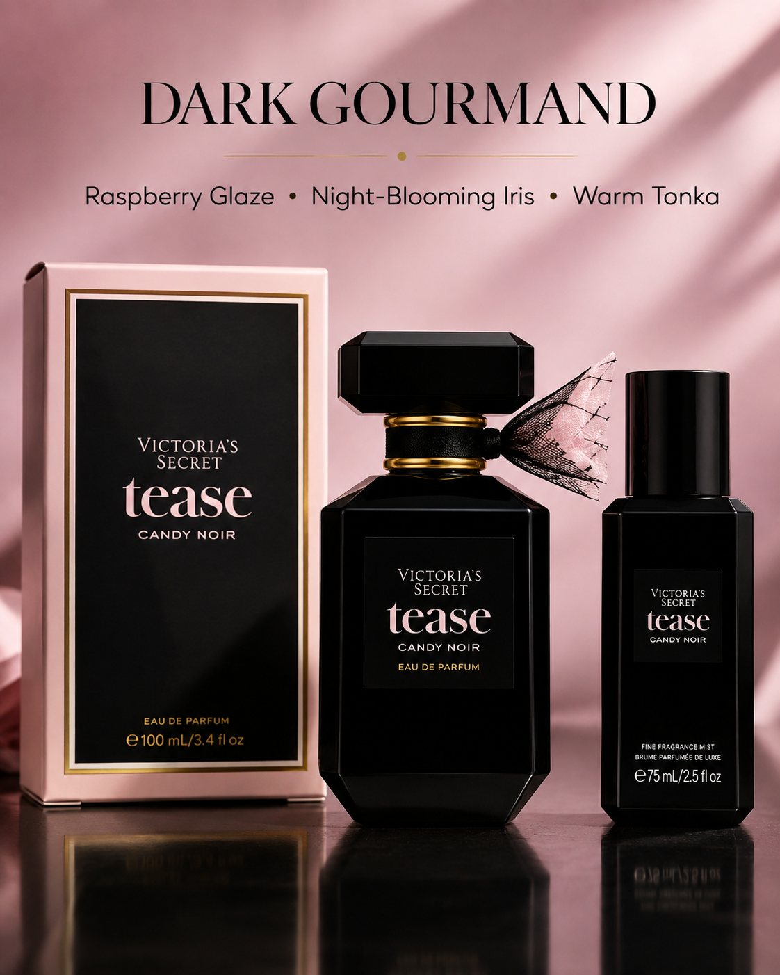 Victoria’s Secret Tease Candy Noir Eau de Parfum & Travel Fine Fragrance Mist Set, 3.4 oz + 2.5 oz