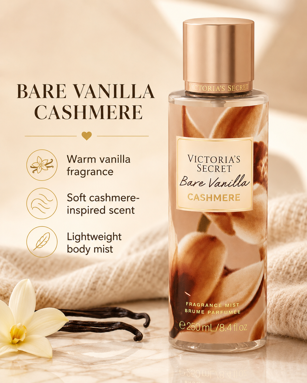 Victoria’s Secret Bare Vanilla Cashmere Fragrance Mist 8.4 fl oz