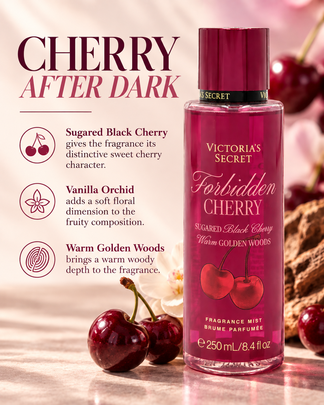 Victoria's Secret Forbidden Cherry Fragrance Body Mist 8.4 Fl Oz