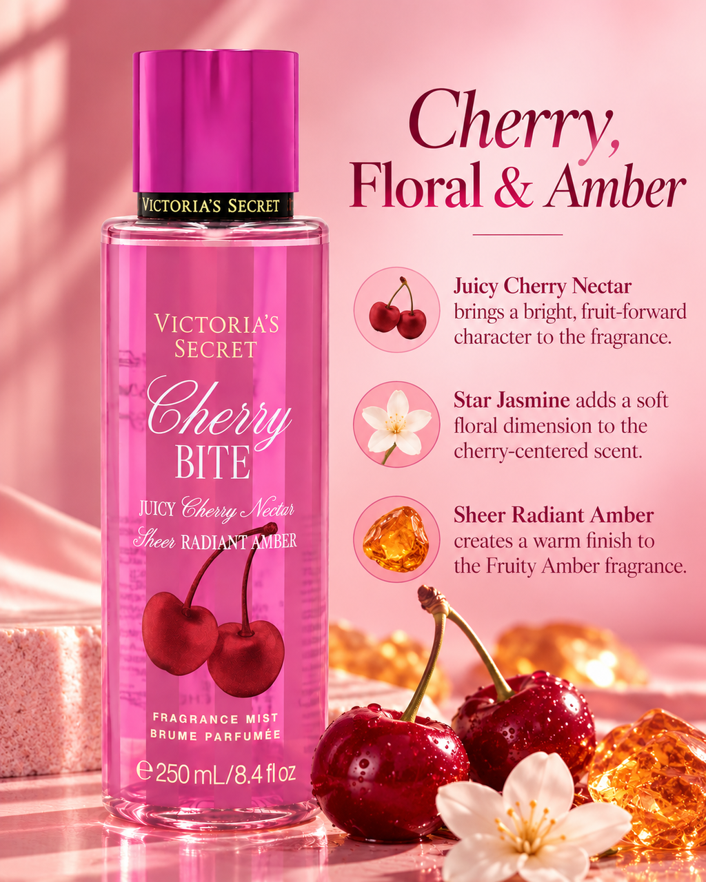 Victoria’s Secret Cherry Bite Fragrance Mist – Fruity Amber, 8.4 fl oz