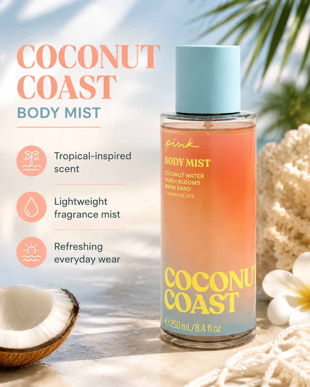 Victoria’s Secret PINK Coconut Coast Scented Body Mist 8.4 oz