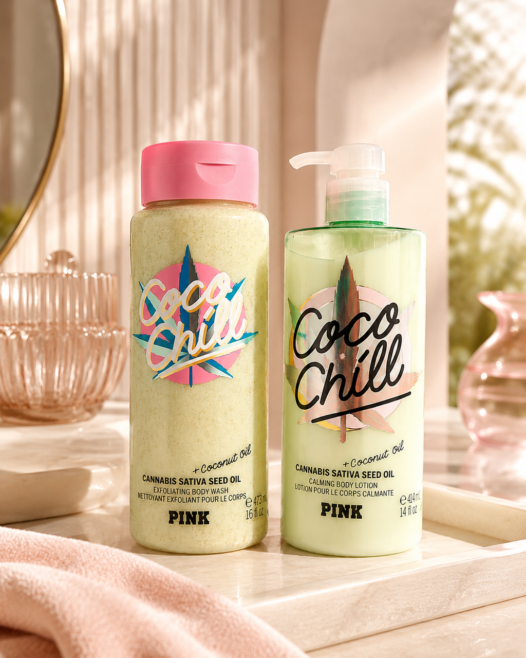 Victoria’s Secret PINK Coco Chill Body Care Set – Exfoliating Body Wash & Calming Body Lotion, 16 fl oz + 14 fl oz