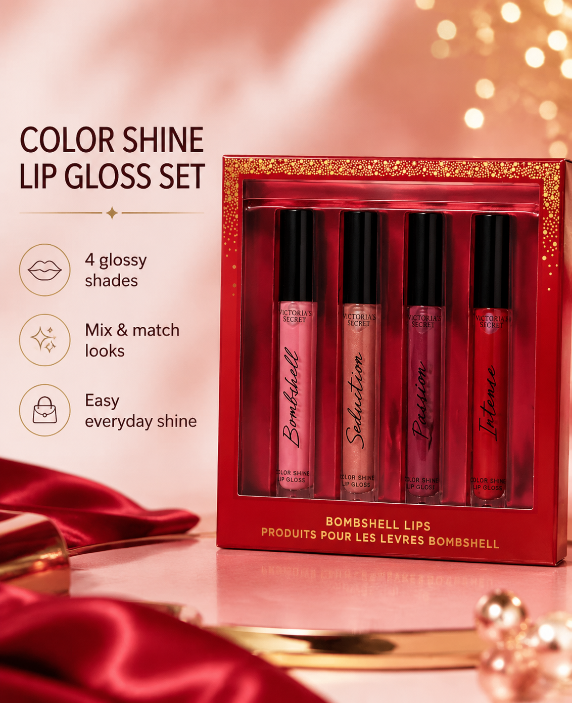 Victoria’s Secret Bombshell Color Shine Lip Gloss Set 4-Piece