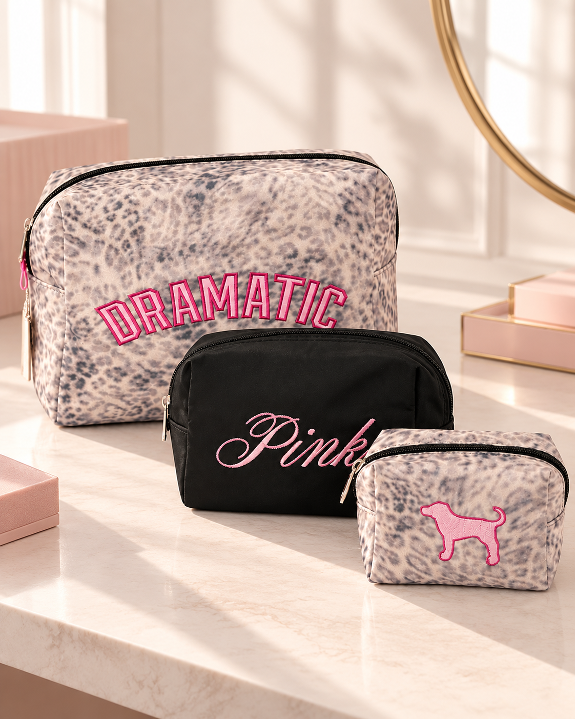 Victoria’s Secret PINK Makeup Bag Trio, Leo Haze, 3-Piece Set