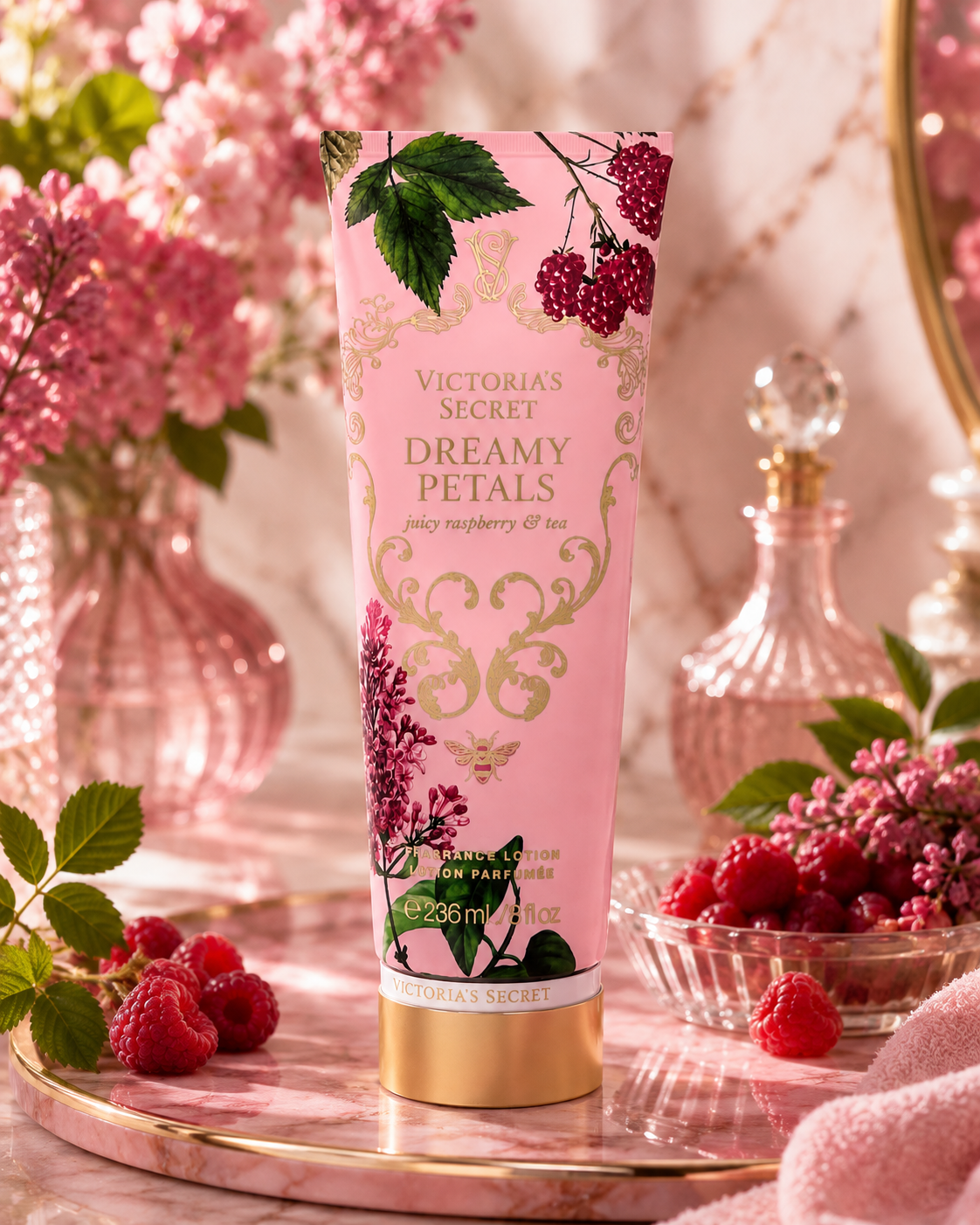 Victoria’s Secret Dreamy Petals Fragrance Lotion, Juicy Raspberry & Tea, 8 oz