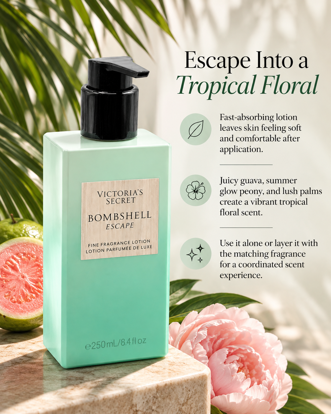 Victoria's Secret Bombshell Escape Fine Fragrance Body Lotion, 8.4 fl oz