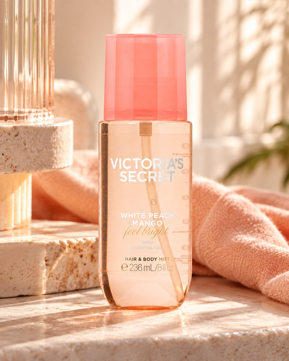 Victoria’s Secret White Peach Mango Hair & Body Mist, Feel Bright, 8 fl oz
