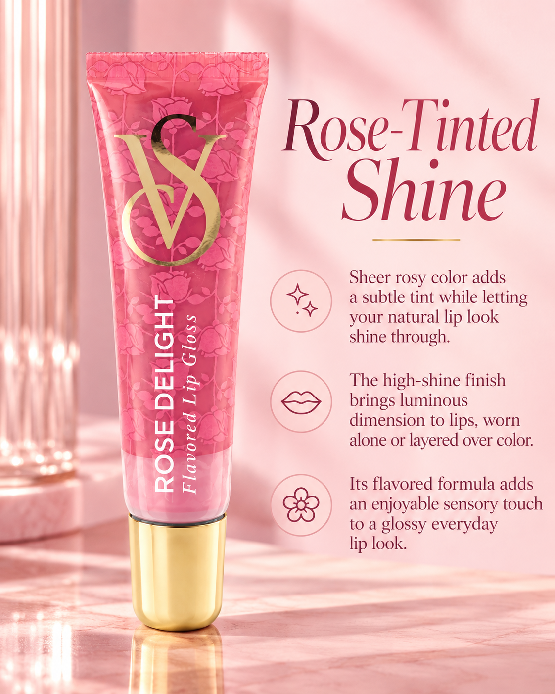 Victoria's Secret Flavored Lip Gloss Rose Delight 0.46 Oz