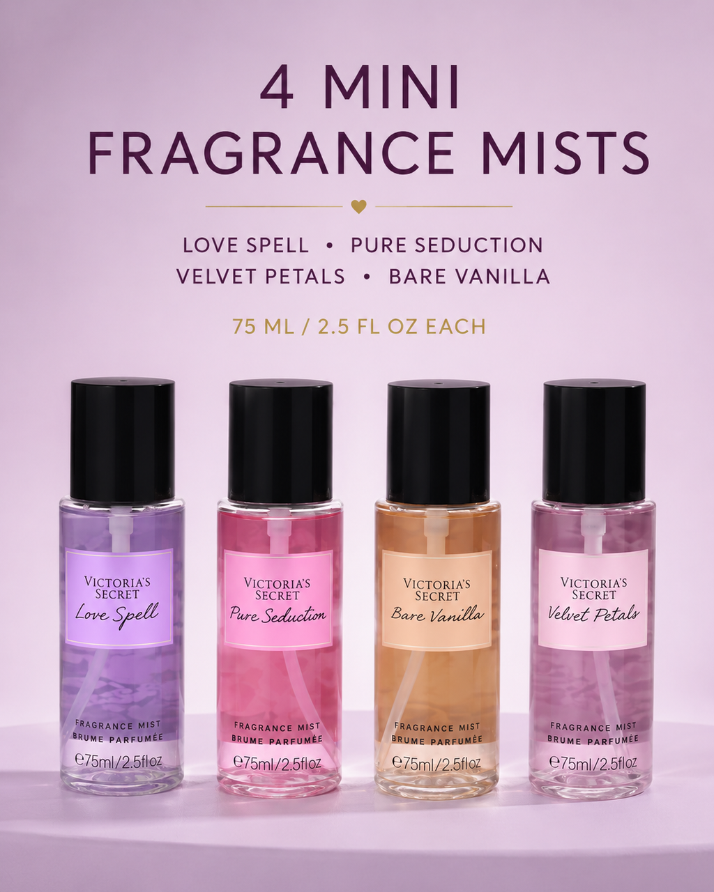 Victoria’s Secret The Best of Mist Gift Set, 4-Piece Fragrance Mist Set, 4 x 75 ml / 2.5 fl oz
