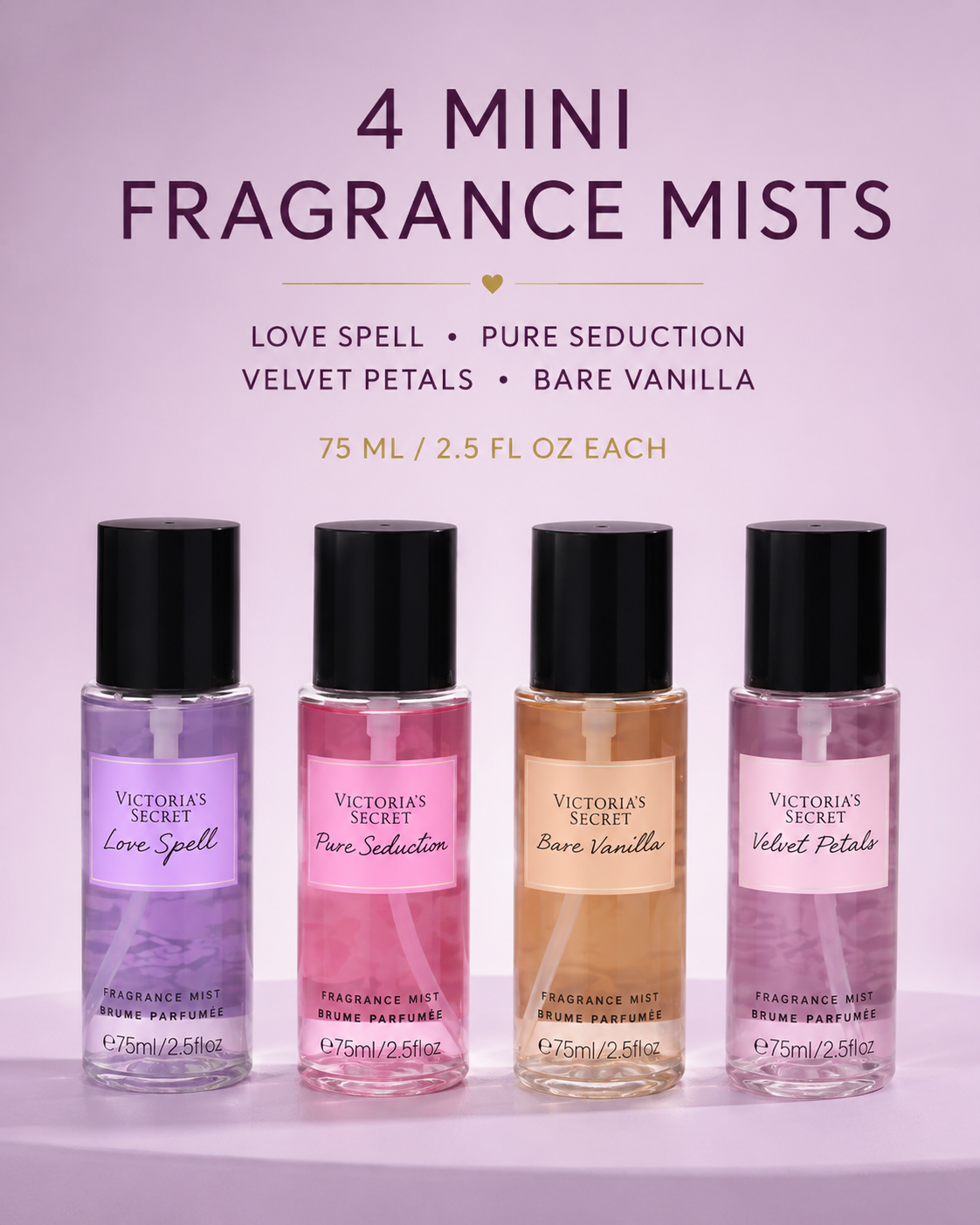 Victoria’s Secret The Best of Mist Gift Set, 4-Piece Fragrance Mist Set, 4 x 75 ml / 2.5 fl oz