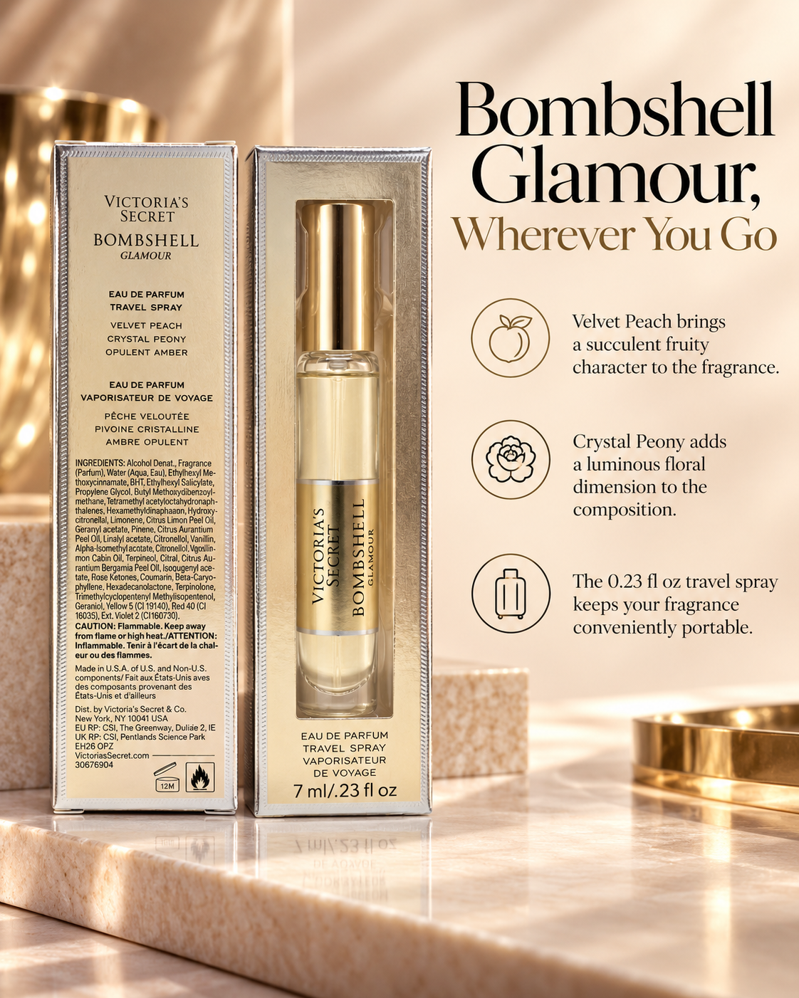 Victoria’s Secret Bombshell Glamour Eau de Parfum Travel Spray, 0.23 oz