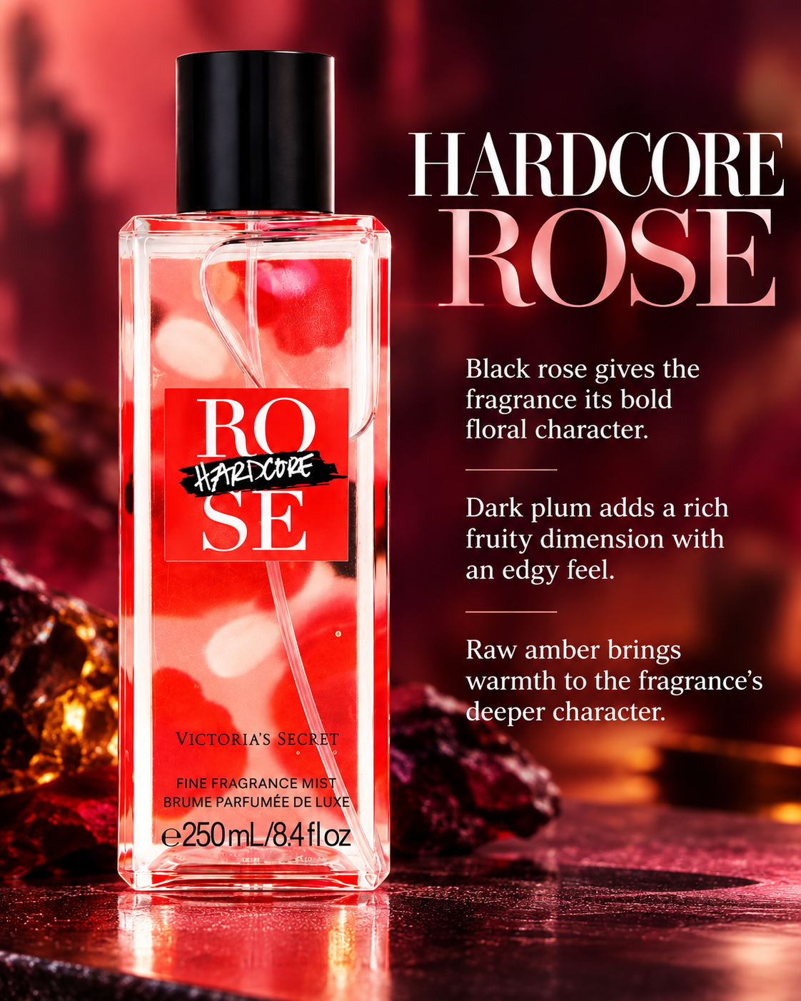 Victoria’s Secret Hardcore Rose Fine Fragrance Mist Body Spray, 8.4 fl oz