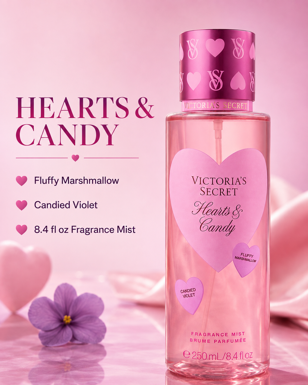 Victoria’s Secret Hearts & Candy Fragrance Mist – Fluffy Marshmallow & Candied Violet, 8.4 fl oz