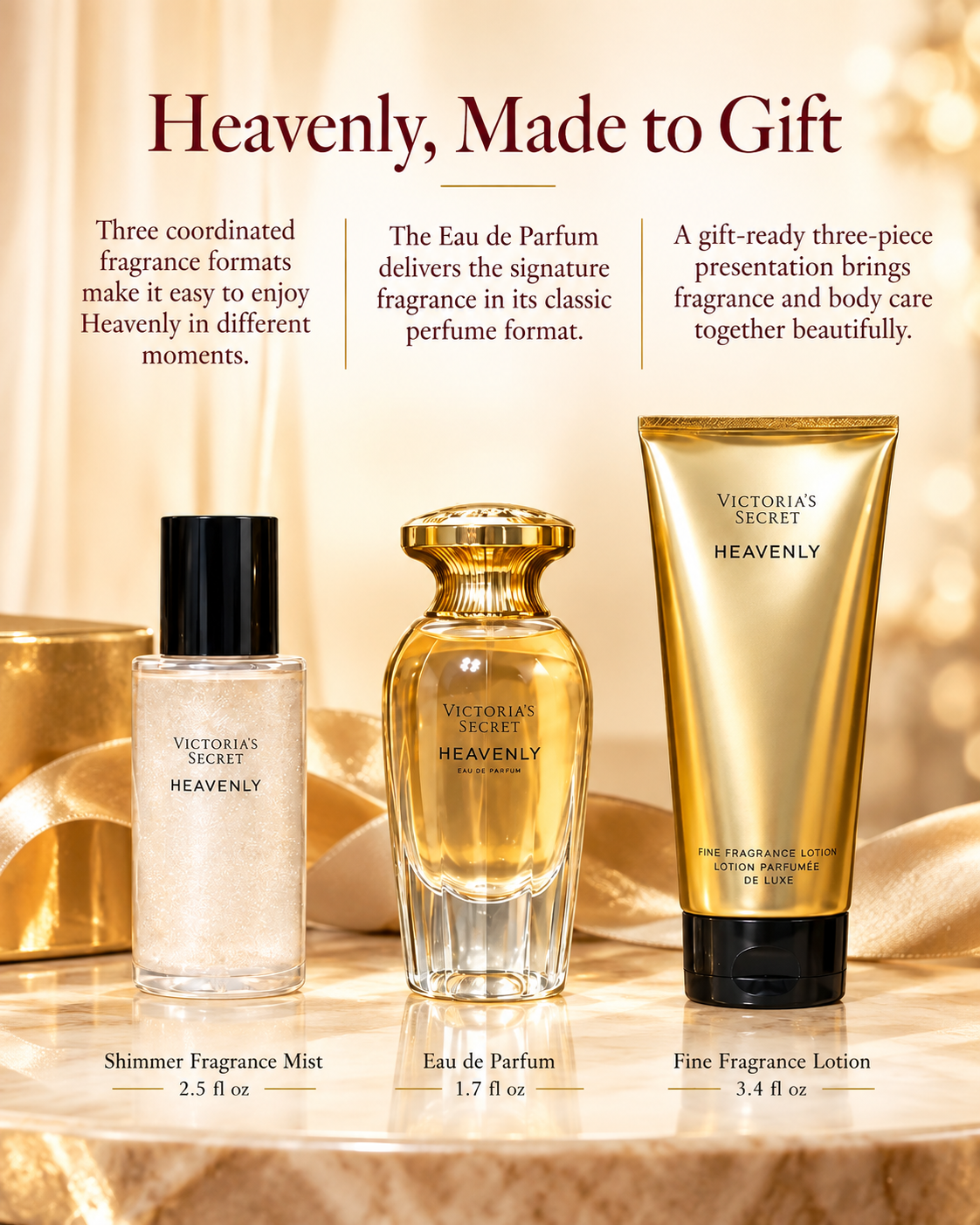 Victoria’s Secret Heavenly 3-Piece Fragrance Gift Set, 1.7 oz