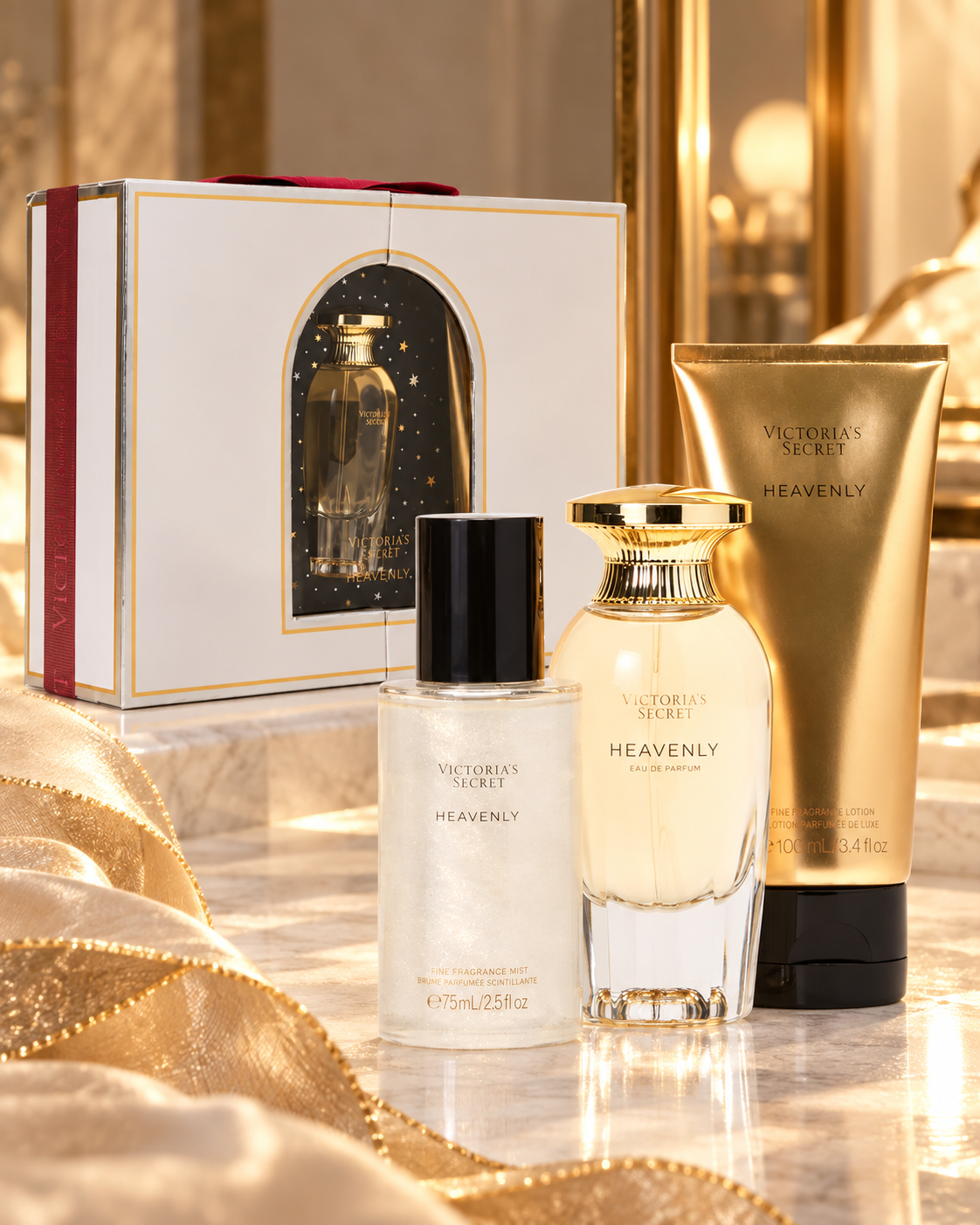 Victoria's Secret Heavenly 3 Piece Luxe Fragrance Gift Set: 1.7 oz. Eau de Parfum, Travel Lotion, & Candle