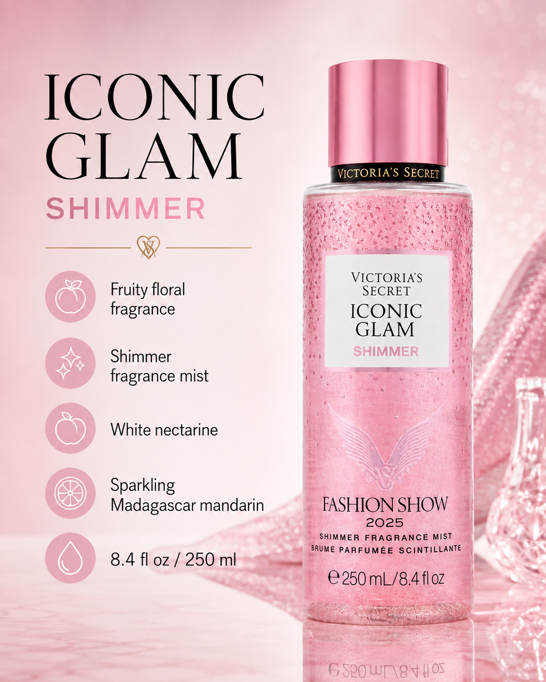 Victoria’s Secret Iconic Glam Shimmer Fragrance Mist, 8.4 fl oz