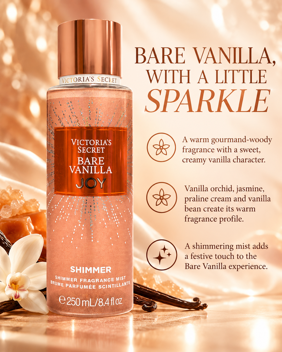 Victoria’s Secret Bare Vanilla Joy Shimmer Fragrance Mist, 8.4 fl oz