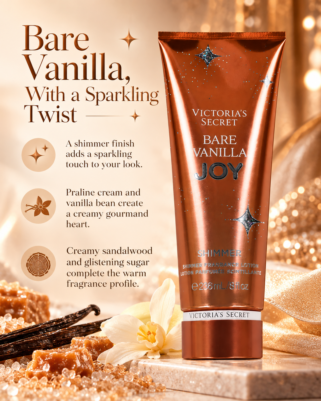 Victoria’s Secret Bare Vanilla Joy Shimmer Fragrance Lotion, 8 oz