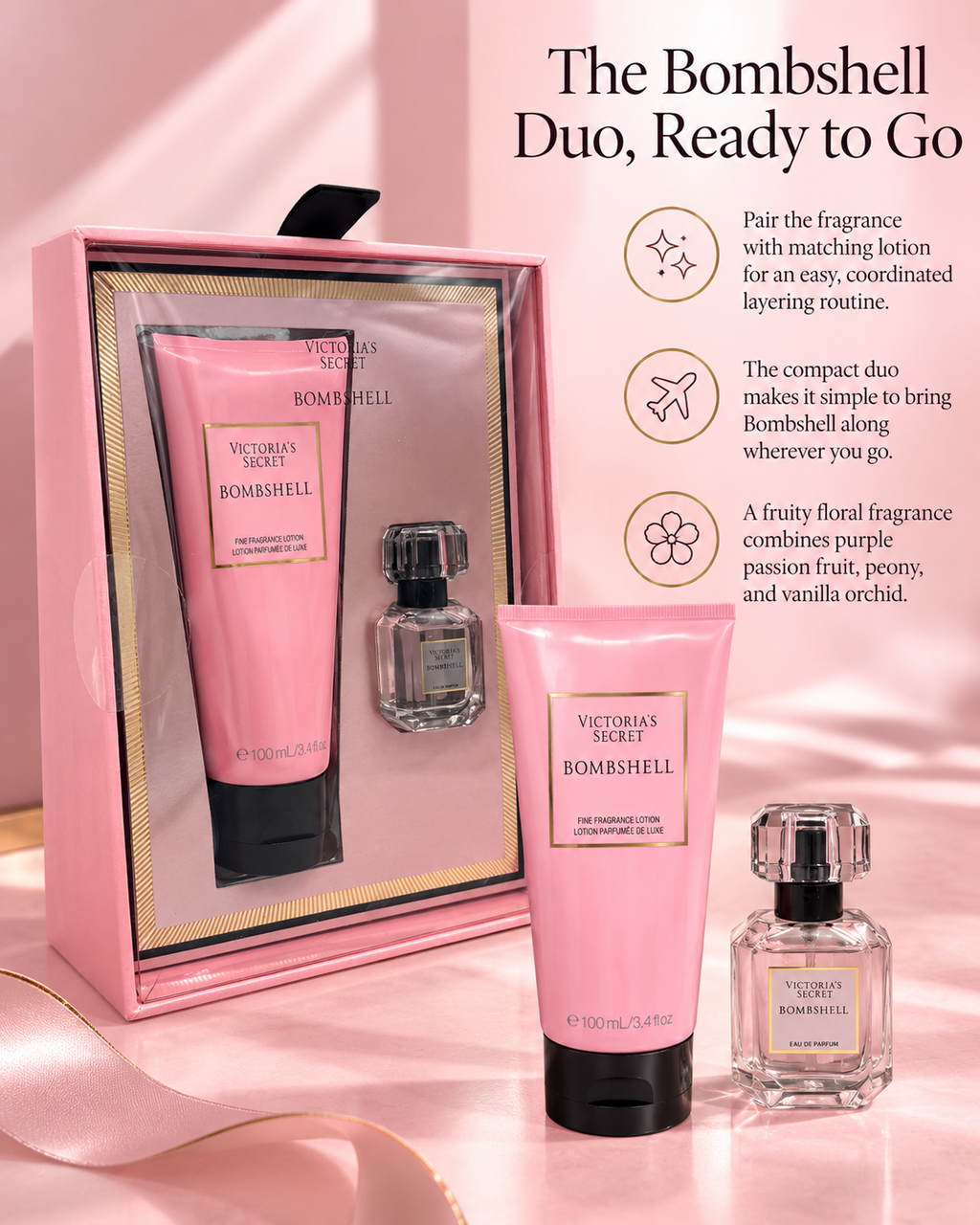 Victoria’s Secret Bombshell 2-Piece Mini Eau de Parfum & Lotion Gift Set, Travel Size
