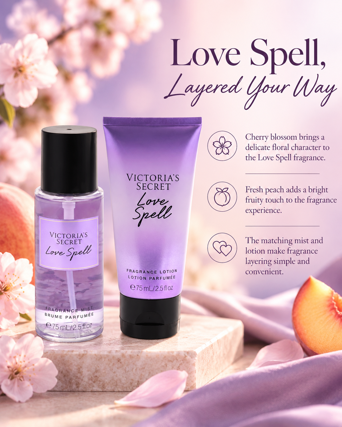 Victoria’s Secret Love Spell Fragrance Mist & Lotion Set, 2.5 oz Each
