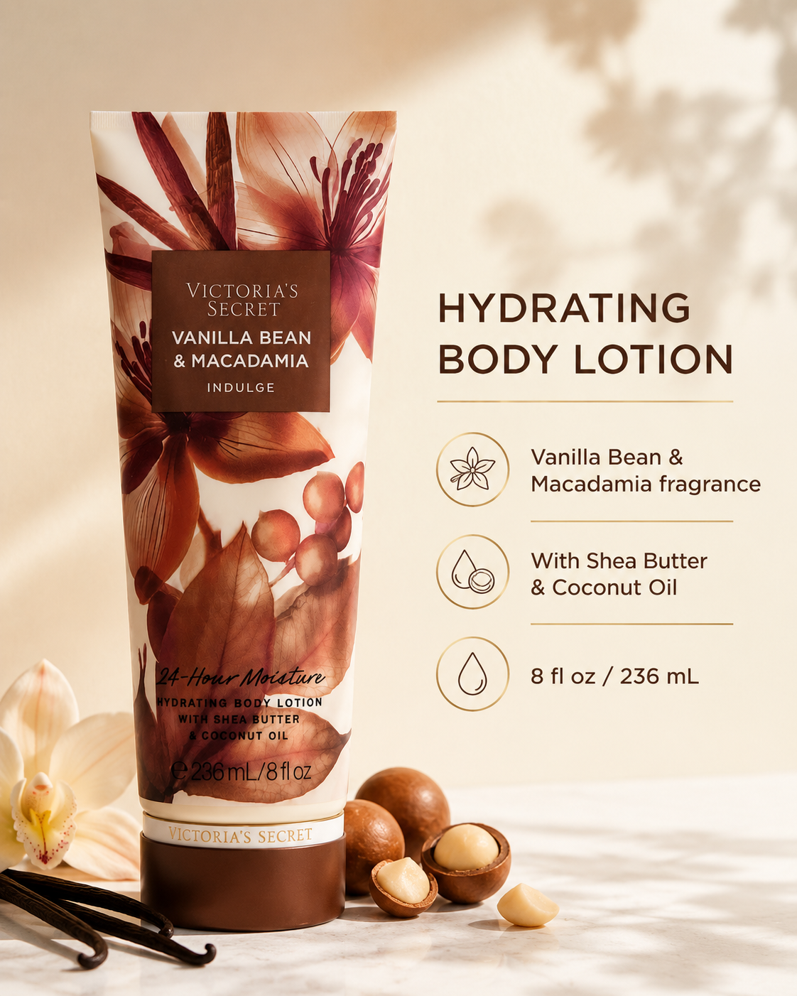 Victoria’s Secret Vanilla Bean & Macadamia Hydrating Body Lotion 8 fl oz