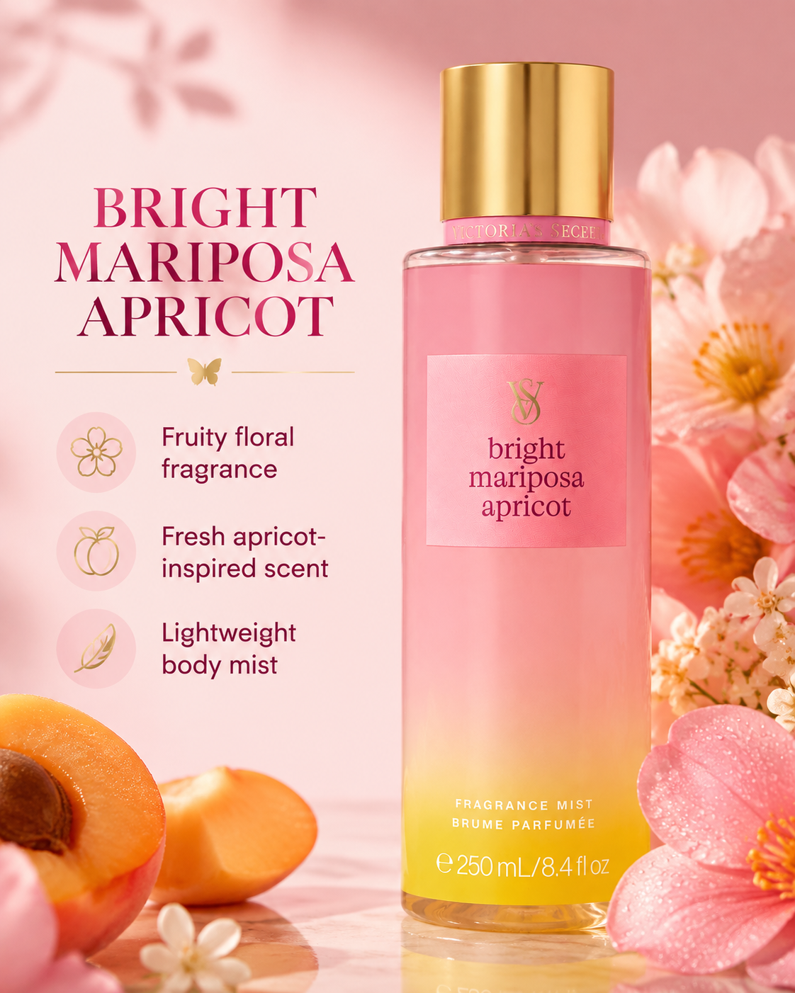 Victoria’s Secret Bright Mariposa Apricot Fragrance Mist 8.4 fl oz