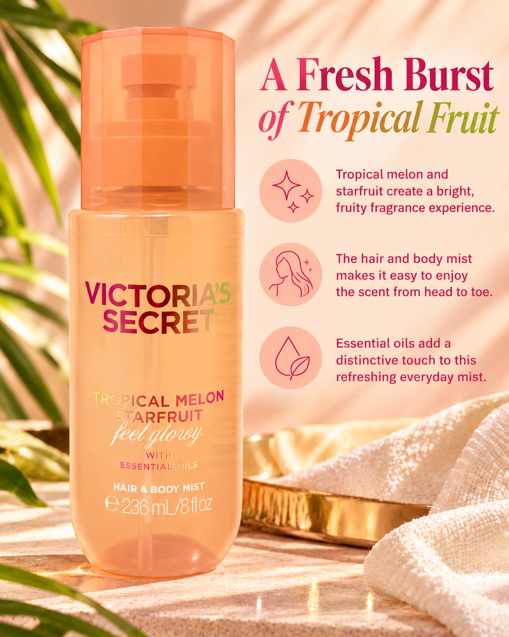 Victoria's Secret Tropical Melon Starfruit Hair & Body Mist 8 fl oz