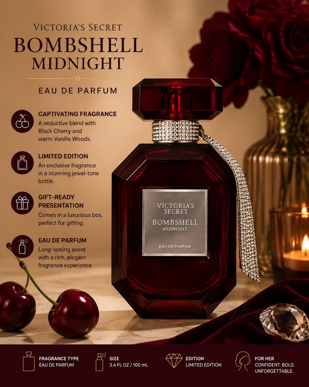 Victoria’s Secret Bombshell Midnight Eau de Parfum Spray 3.4 oz