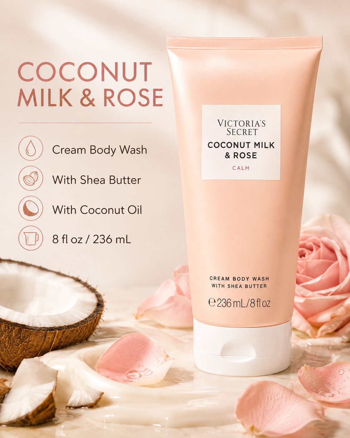 Victoria’s Secret Coconut Milk & Rose Cream Body Wash 8 fl oz