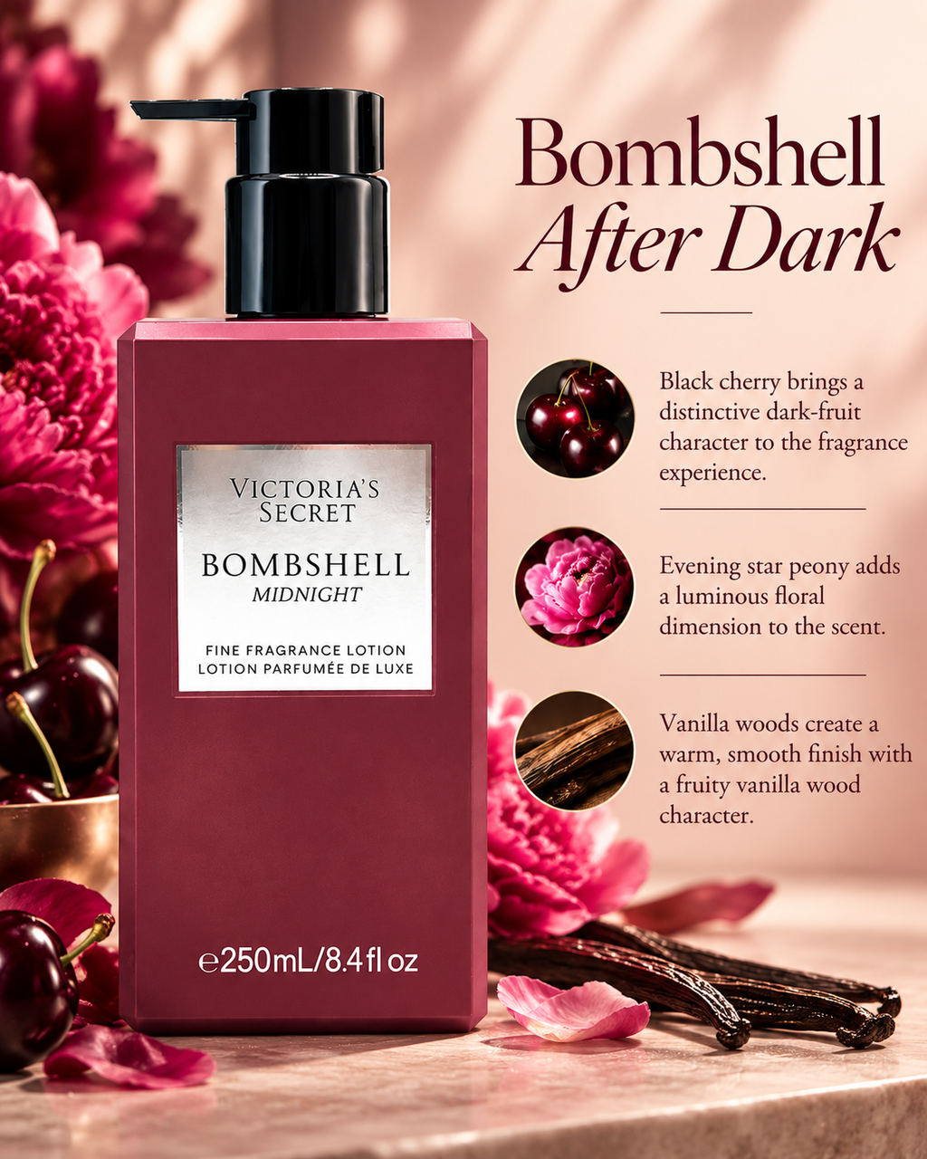 Victoria’s Secret Bombshell Midnight Fine Fragrance Lotion, 8.4 fl oz