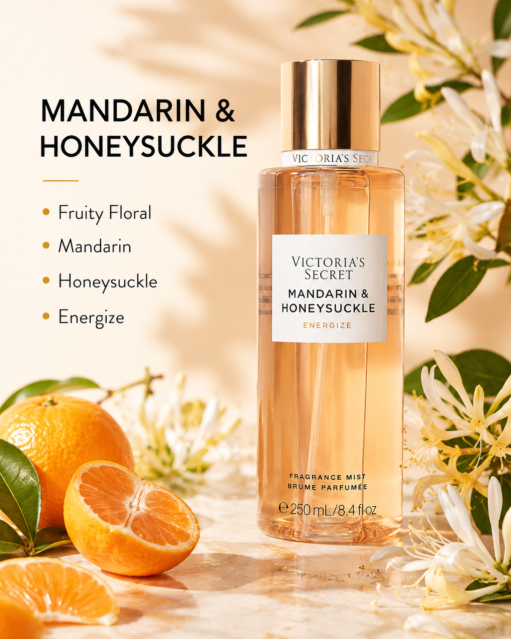 Victoria’s Secret Natural Beauty Mandarin & Honeysuckle Energize Fragrance Mist, 8.4 oz