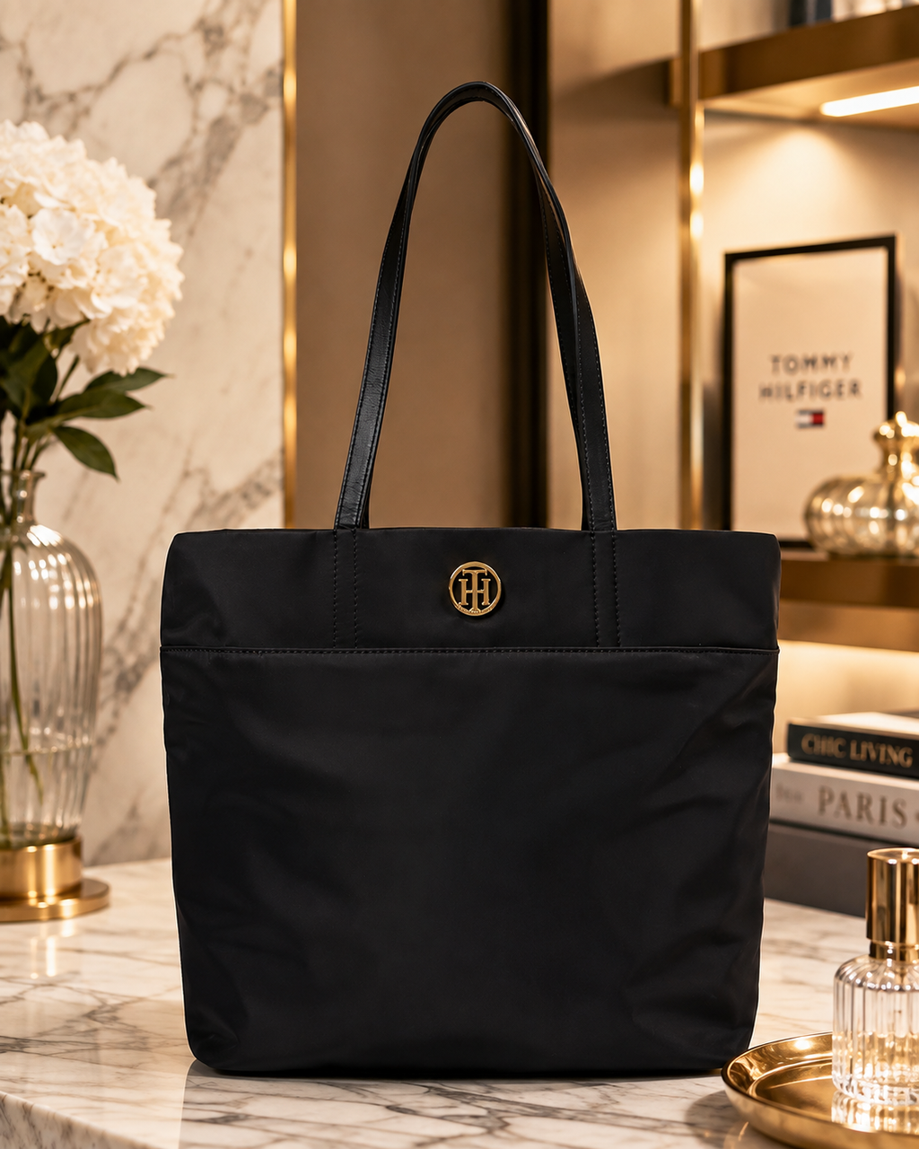 Tommy Hilfiger Nina II Tote Smooth Nylon, Black