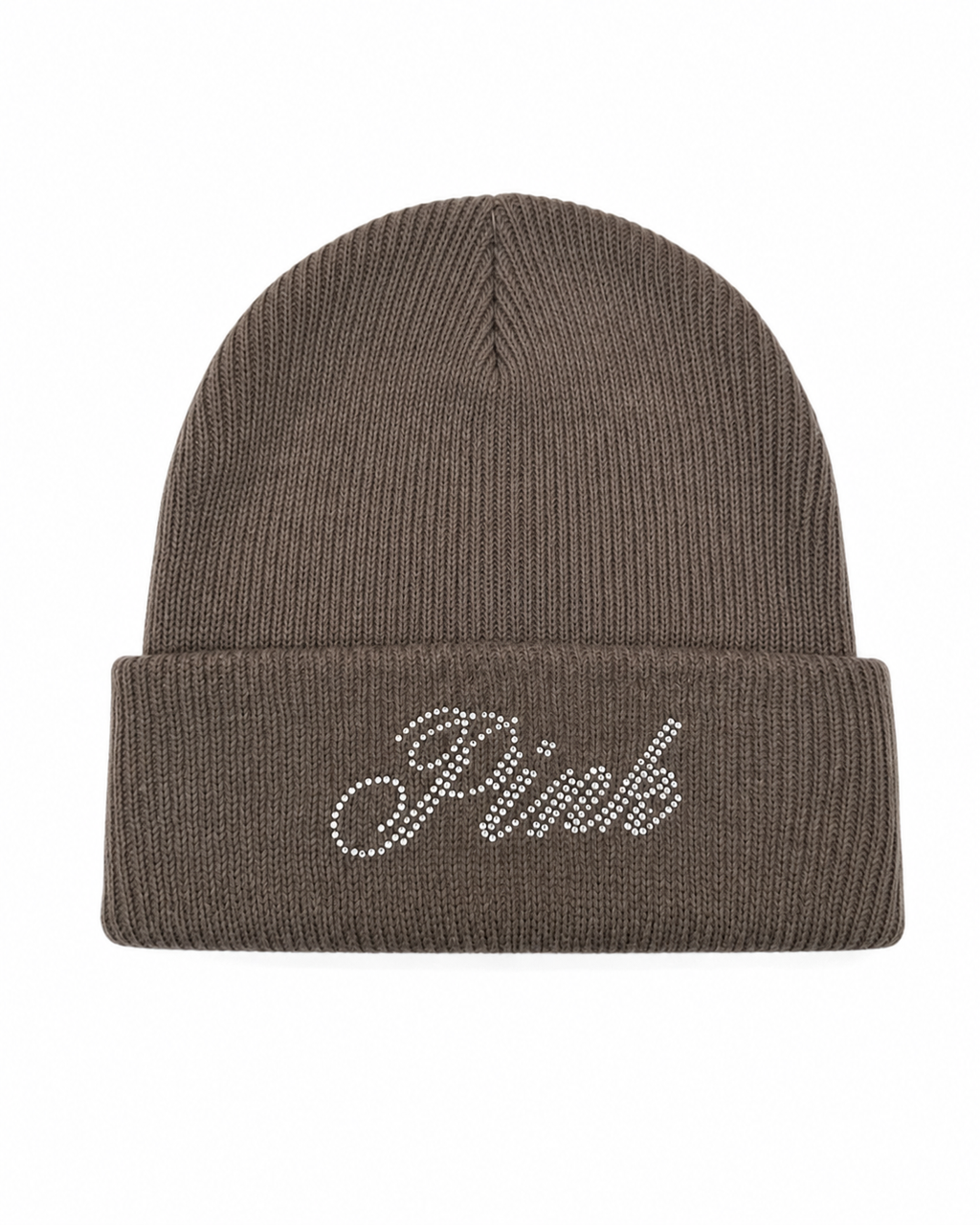 Victoria’s Secret PINK Rhinestone Logo Rib Knit Beanie Brown