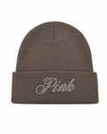 Victoria’s Secret PINK Rhinestone Logo Rib Knit Beanie Brown