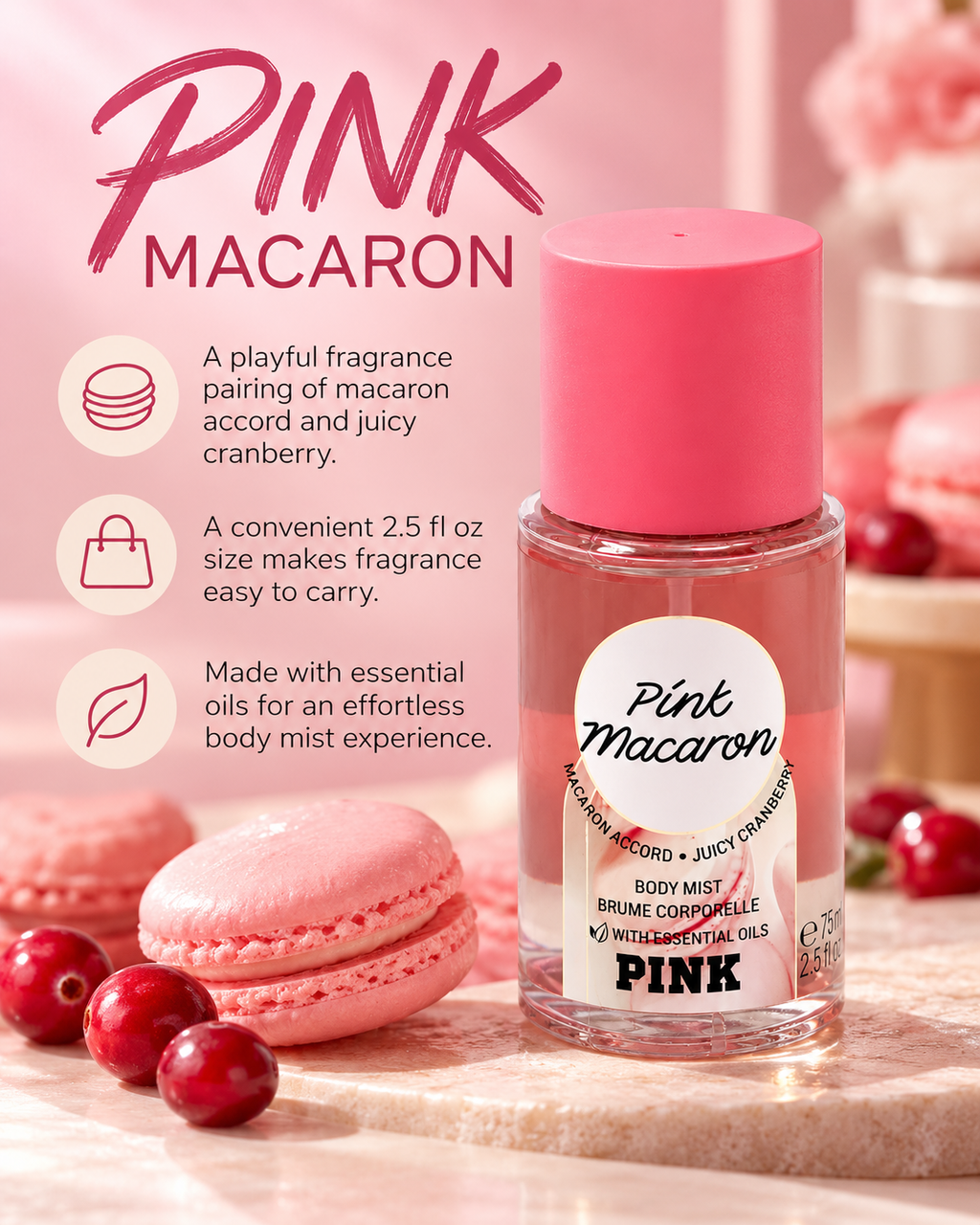 Victoria's Secret PINK Pink Macaron Body Mist, 2.5 fl oz