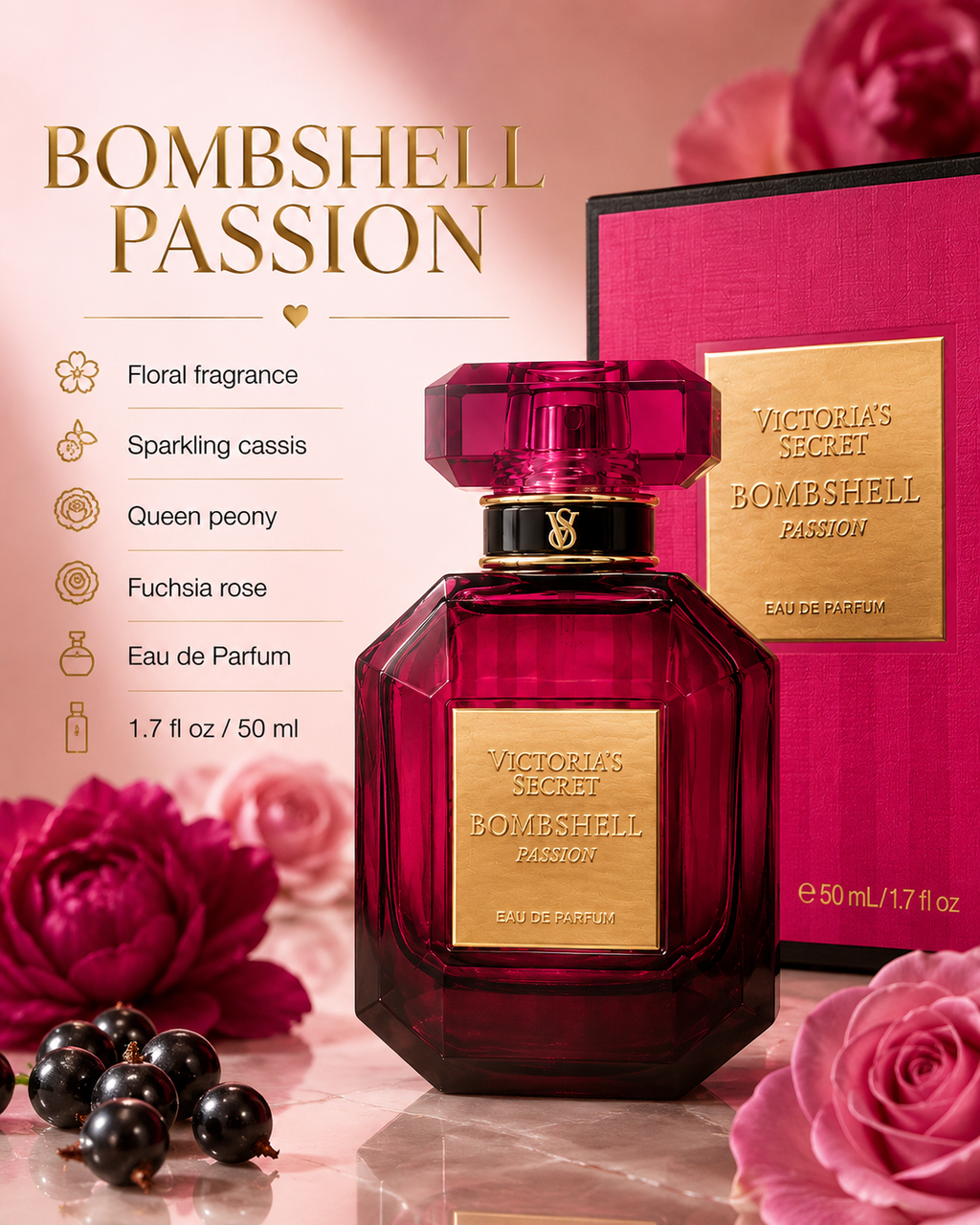 Victoria’s Secret Bombshell Passion Eau de Parfum, 1.7 oz