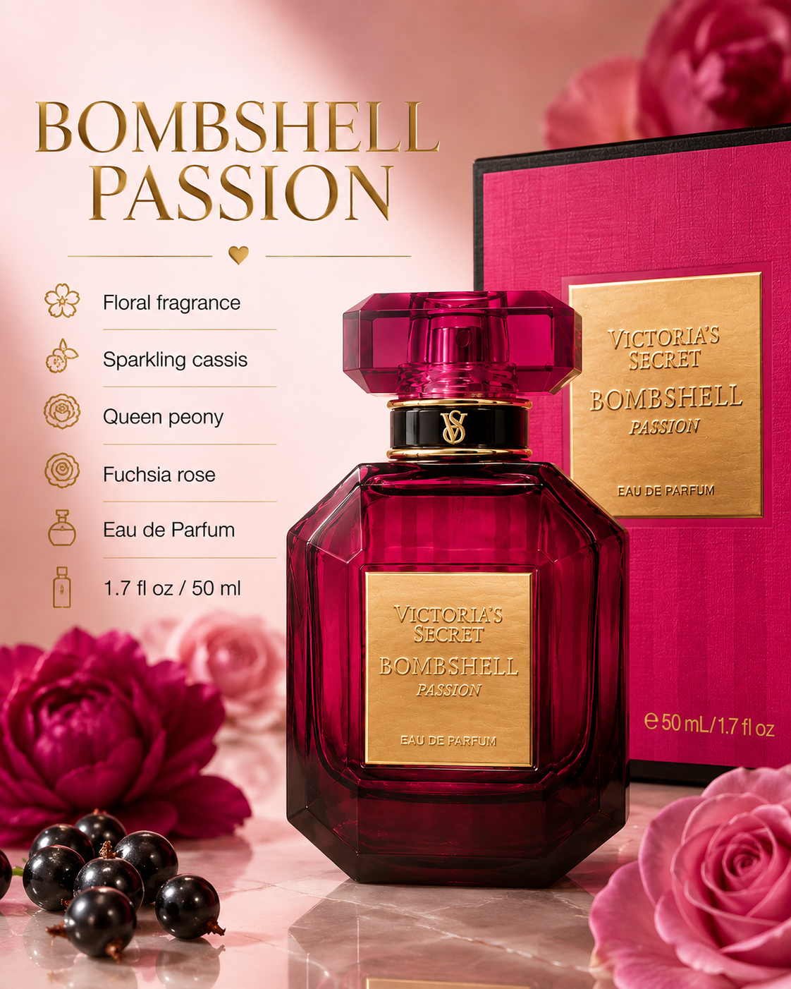 Victoria’s Secret Bombshell Passion Eau de Parfum, 1.7 oz